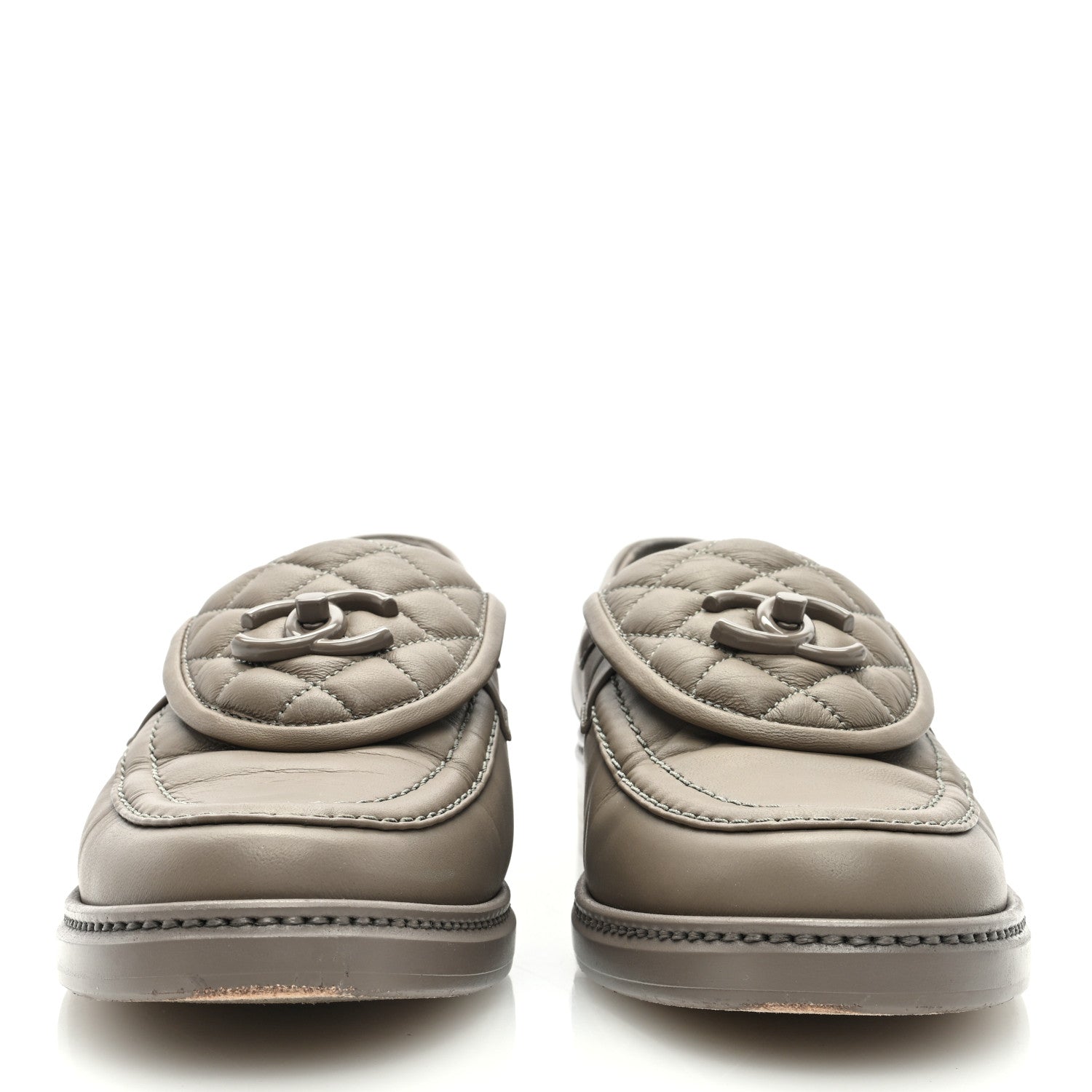 Chanel Lambskin Quilted CC Turnlock Loafers 39.5 Grey 3 of 11