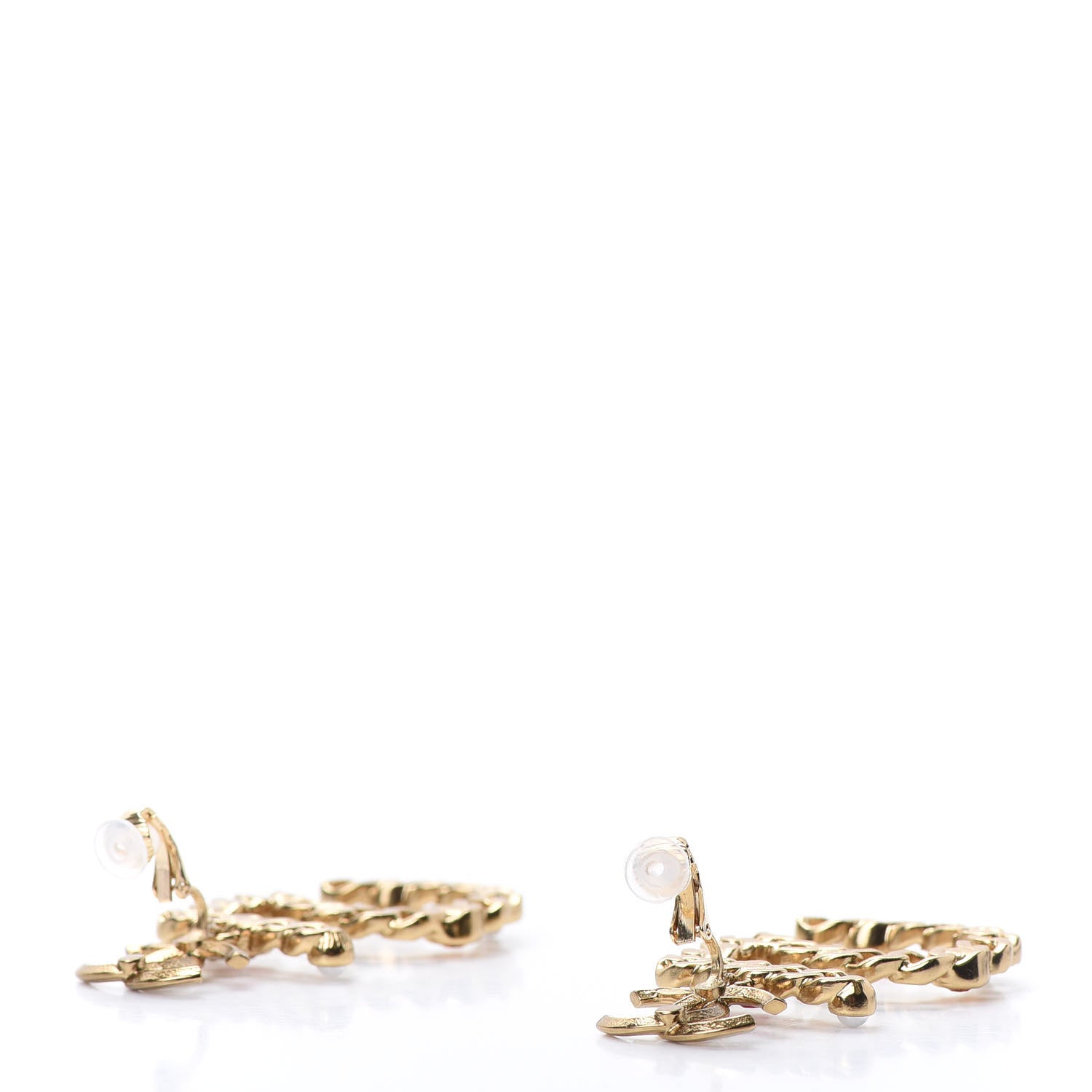 Chanel Pearl Crystal Chain CC No 5 Drop Earrings Gold Pink Red Orange 3 of 5