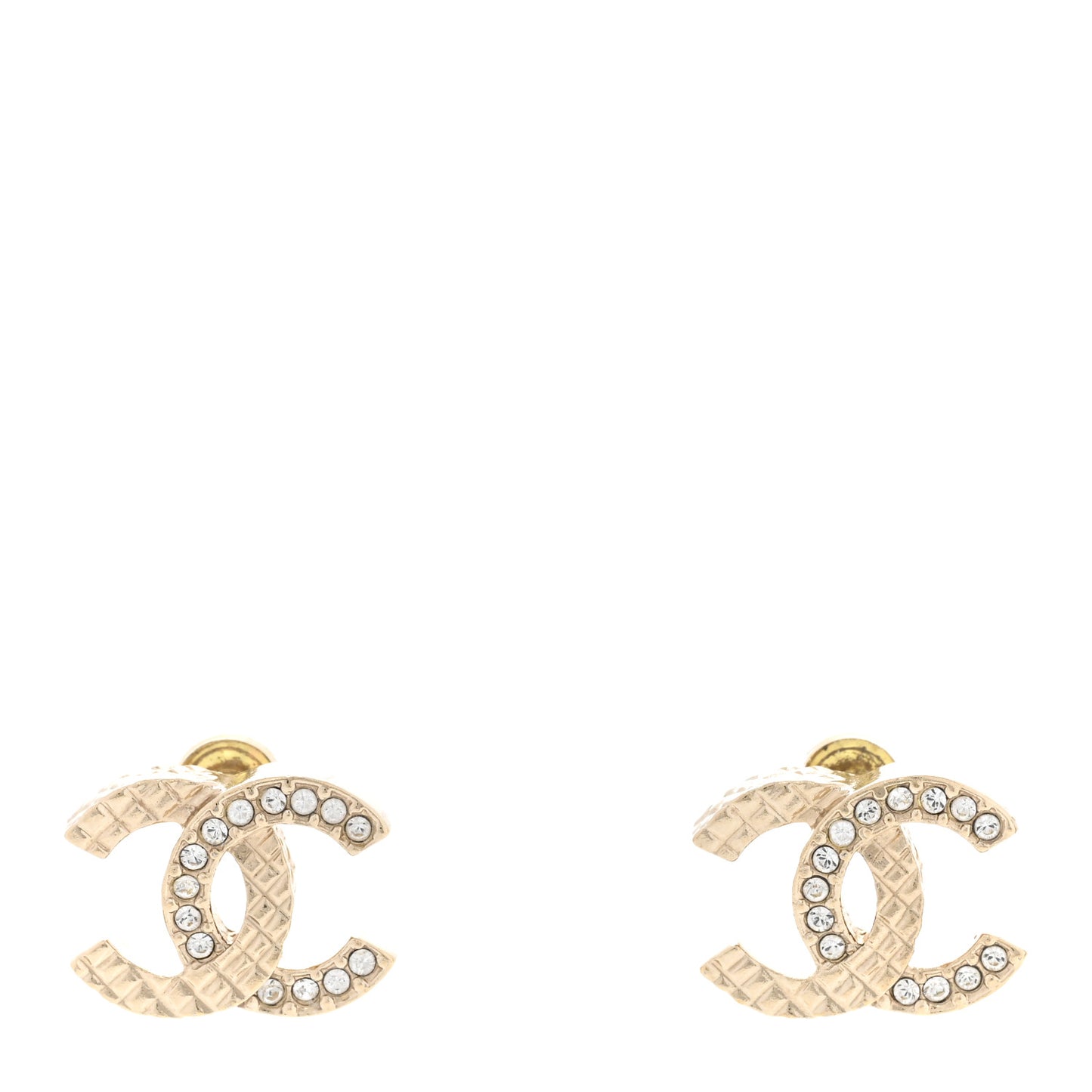 Textured Metal Crystal CC Earrings Gold