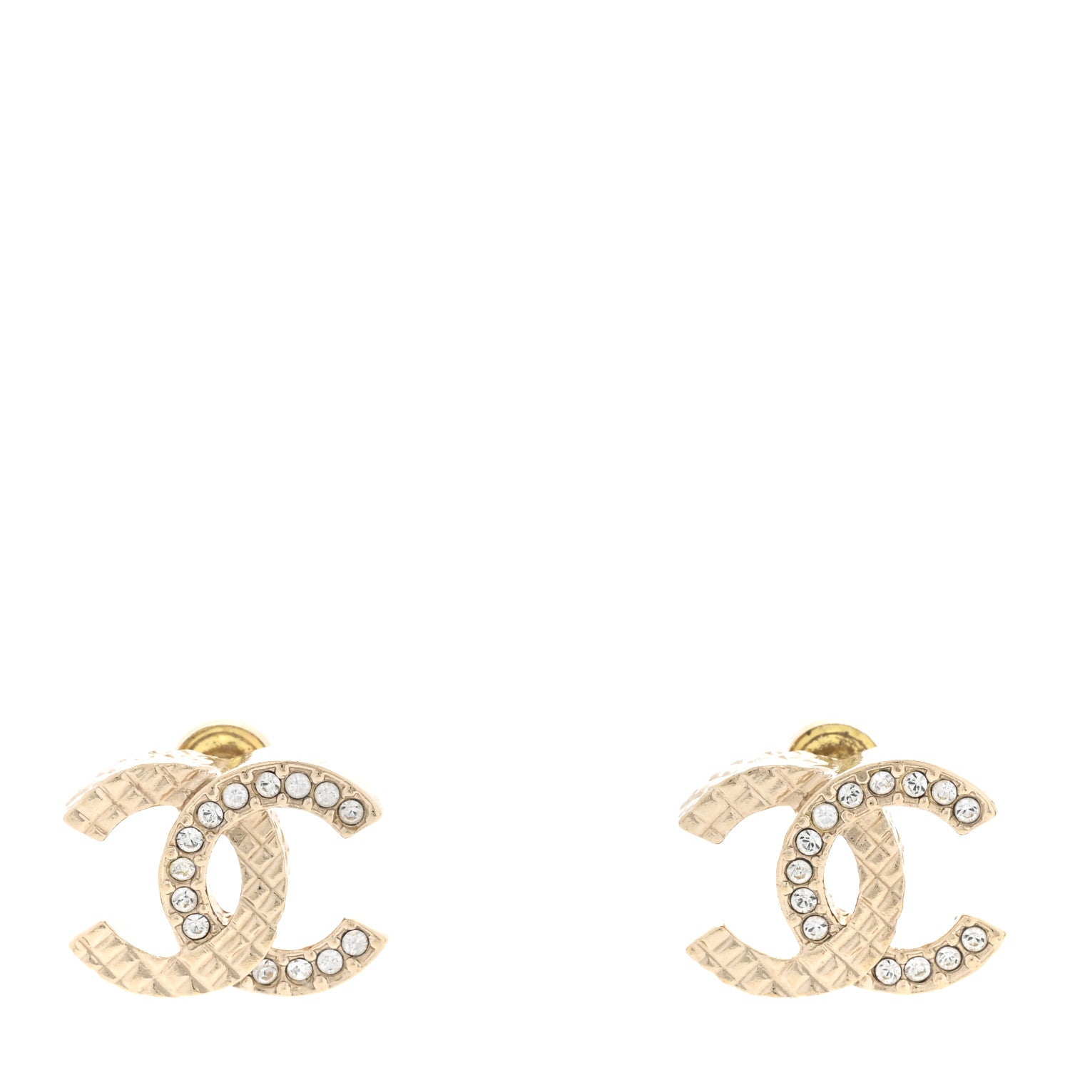 Chanel Textured Metal Crystal CC Earrings Gold 1 of 4