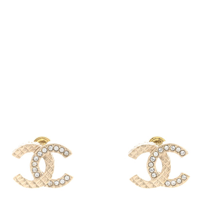 Chanel Textured Metal Crystal CC Earrings Gold 1 of 4