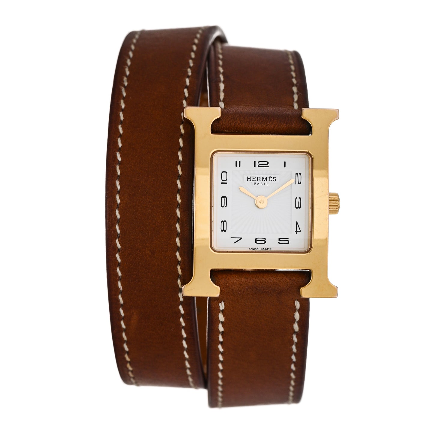 Stainless Steel Barenia 21mm Heure H Hour Double Tour Quartz Watch Fauve