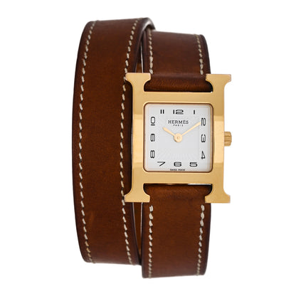 Hermes Stainless Steel Barenia 21mm Heure H Hour Double Tour Quartz Watch Fauve 1 of 5