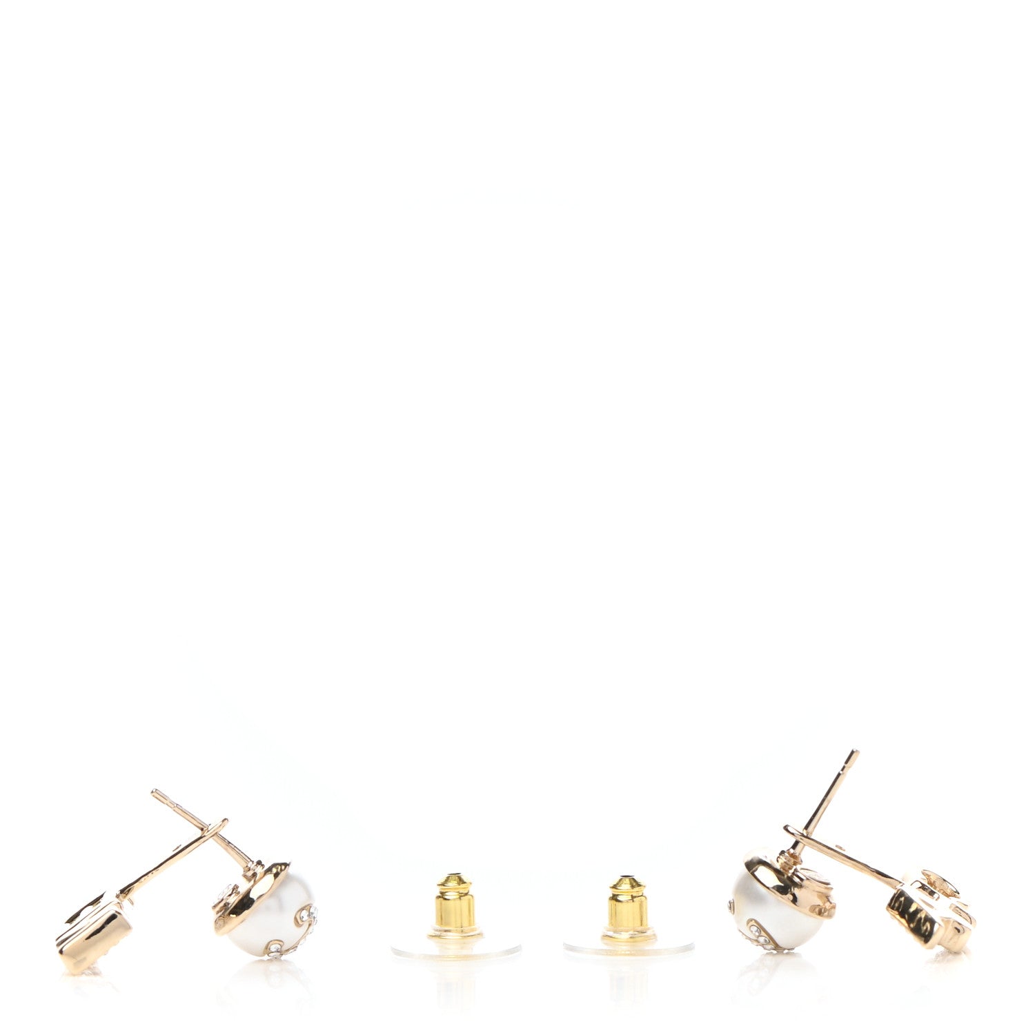 Chanel Pearl Crystal Logo Earrings Gold Pearly White 3 of 5