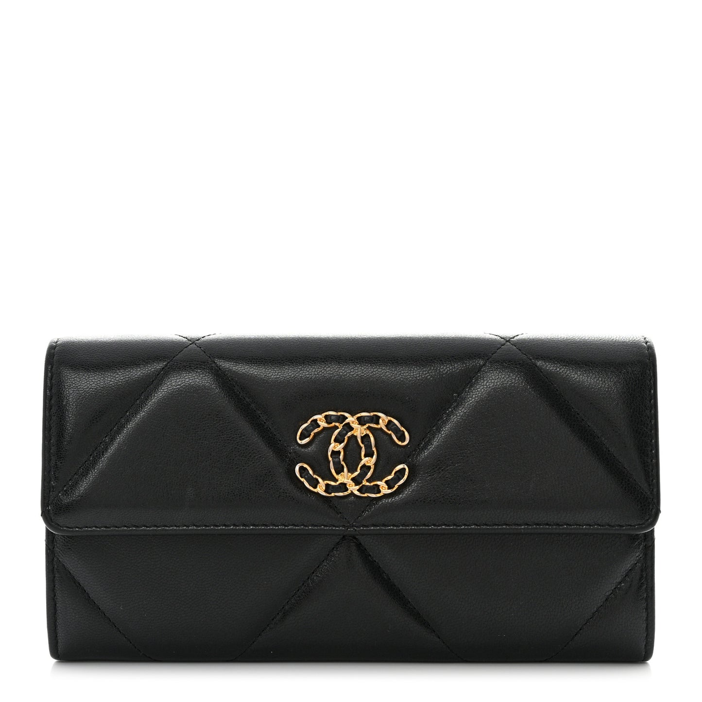 Lambskin Quilted Chanel 19 Flap Wallet Black