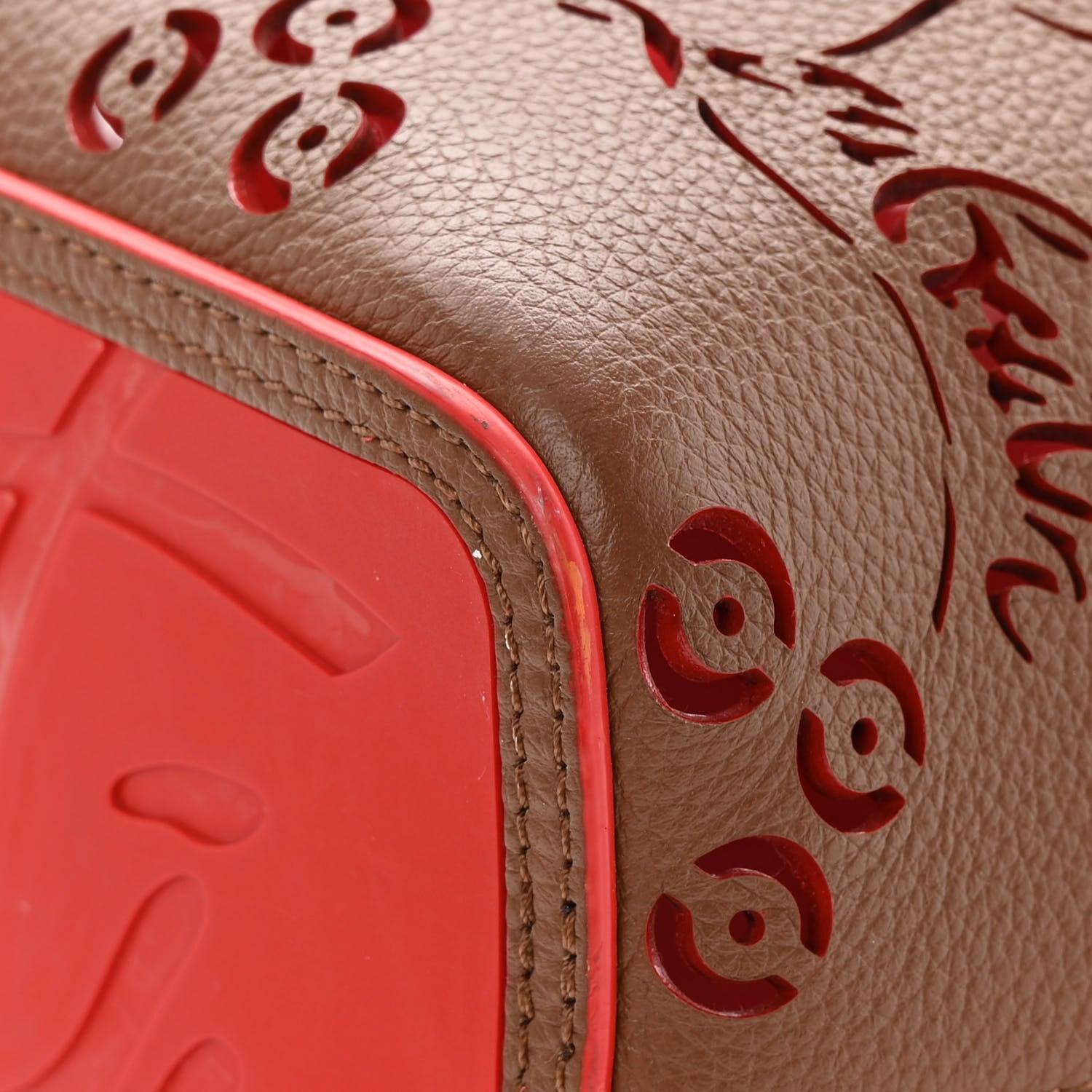 Christian Louboutin Calfskin Loubinthesky Small Perforated Cabarock Spikes Tote Biscotto 10 of 13