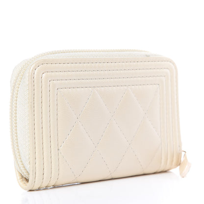 Chanel Metallic Lambskin Quilted Boy Zip Around Coin Purse Wallet Ivory 3 of 12
