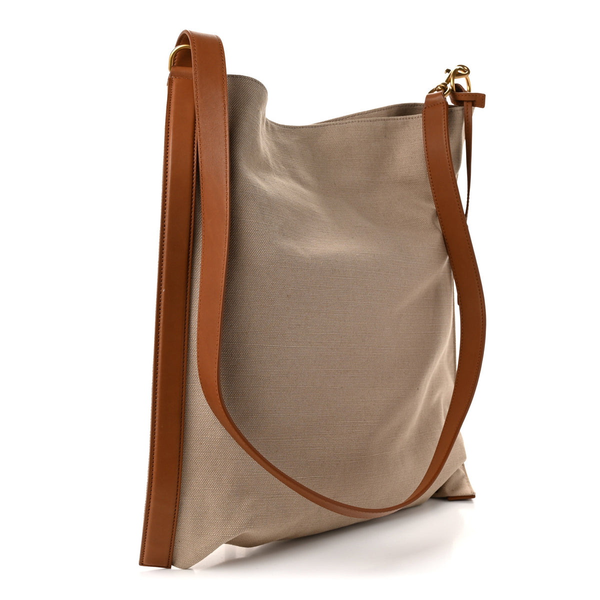 Saint Laurent Canvas Calfskin Flat Hobo Desert Dust Brick 3 of 10
