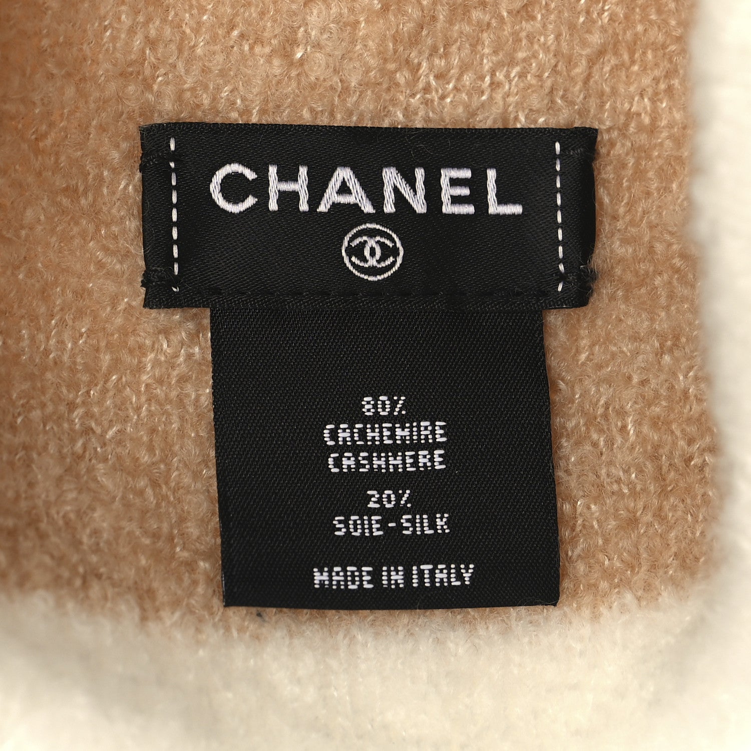 Chanel Cashmere Silk CC Beanie Hat Beige White 5 of 5