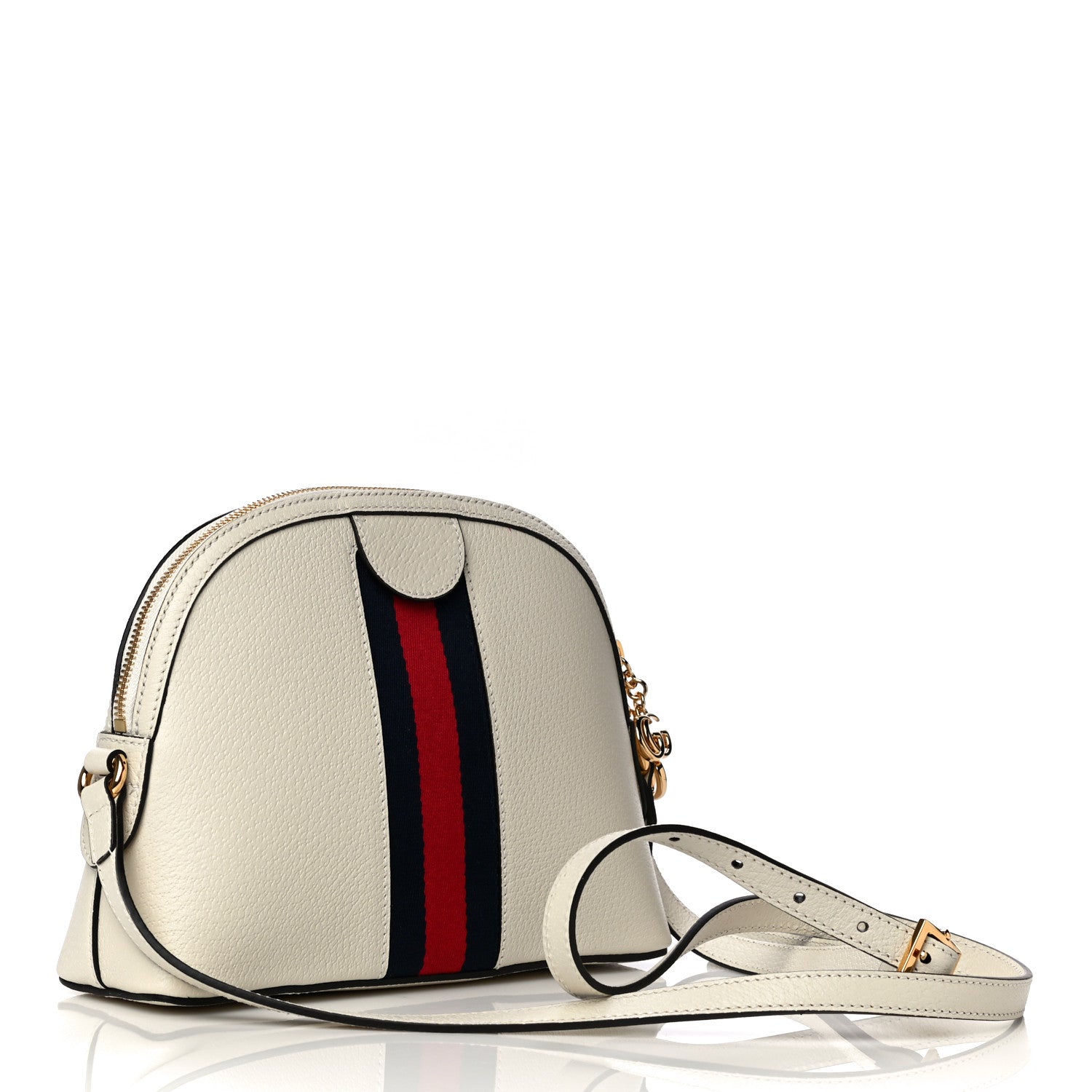 Gucci Textured Dollar Calfskin Web Small Ophidia Dome Shoulder Bag Mystic White 3 of 11