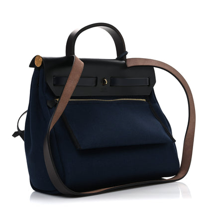 Hermes Military Toile Vache Hunter Herbag Zip Retourne 31 PM Bleu Indigo Black 4 of 11