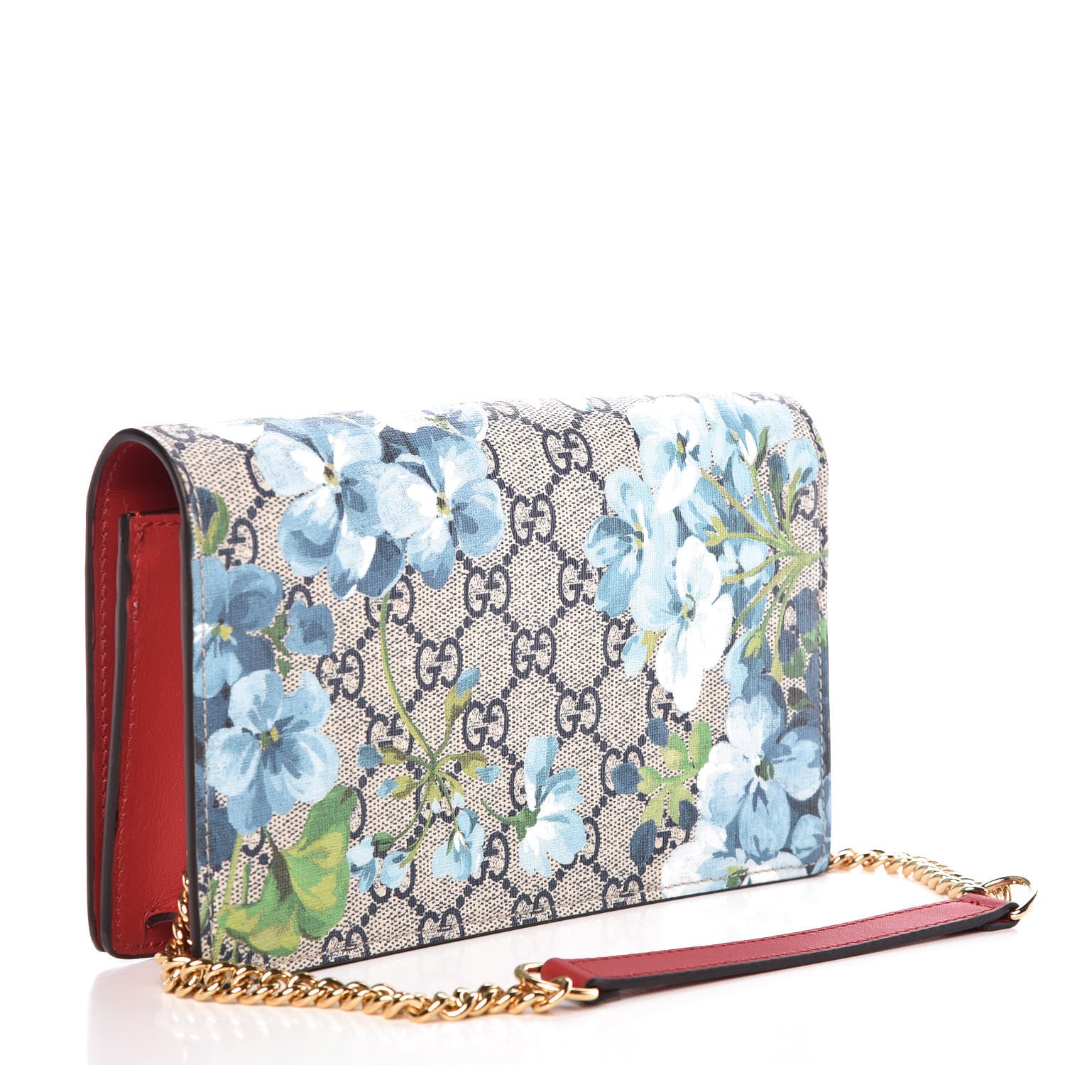 Gucci GG Supreme Monogram Blooms Chain Wallet Blue 3 of 10