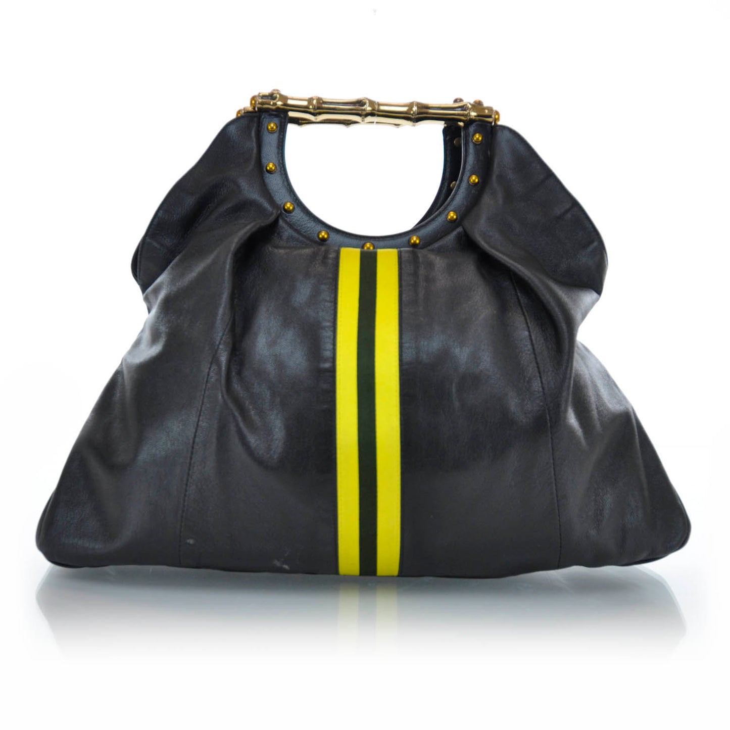 Leather Metal Bamboo Striped Tote Black