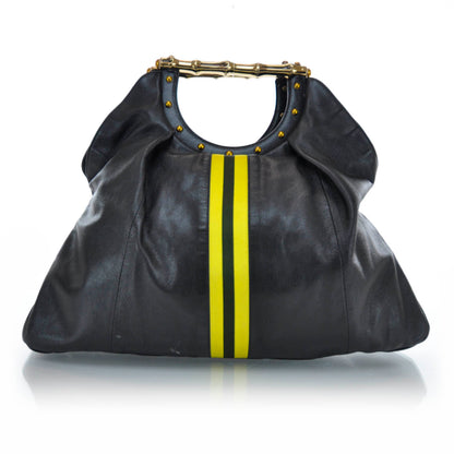 Gucci Leather Metal Bamboo Striped Tote Black 3 of 10