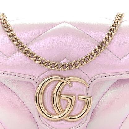 Gucci Iridescent Nappa Chevron Matelasse Super Mini GG Marmont Shoulder Bag Iridescent Escape Pink 8 of 11