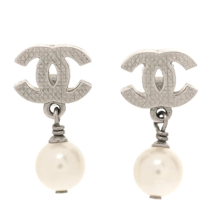 Chanel Pearl CC Drop Earrings Silver 1 of 6