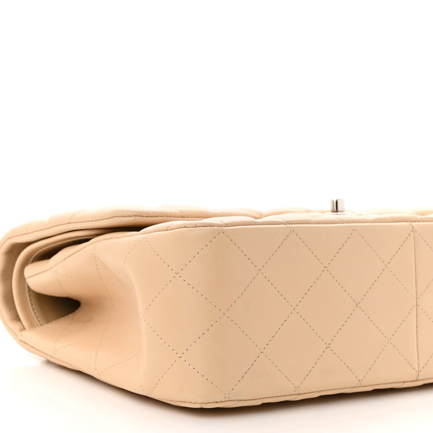 Lambskin Quilted Jumbo Double Flap Beige