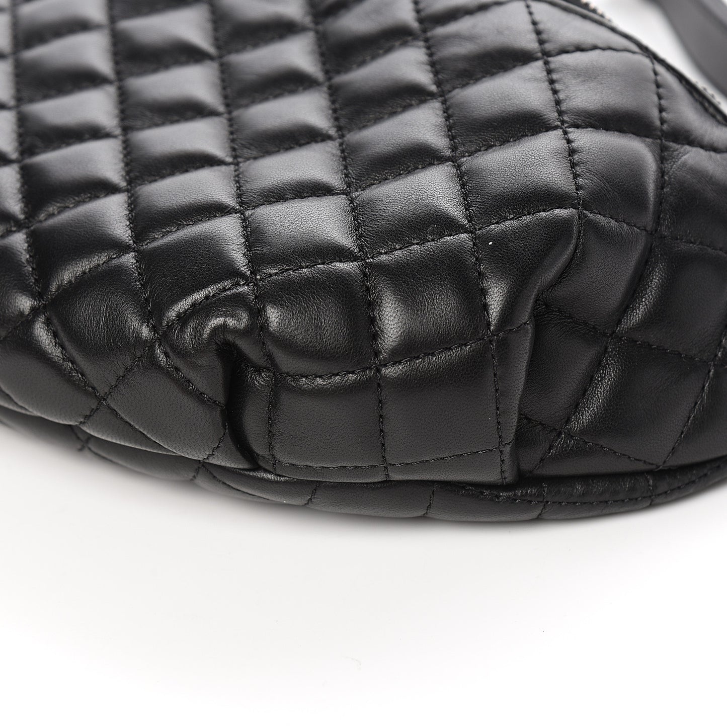 Lambskin Quilted Banane Waist Bag Fanny Pack Black