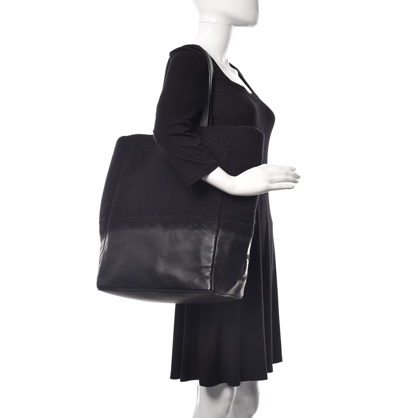 Wool Calfskin Sport North South Tote Black