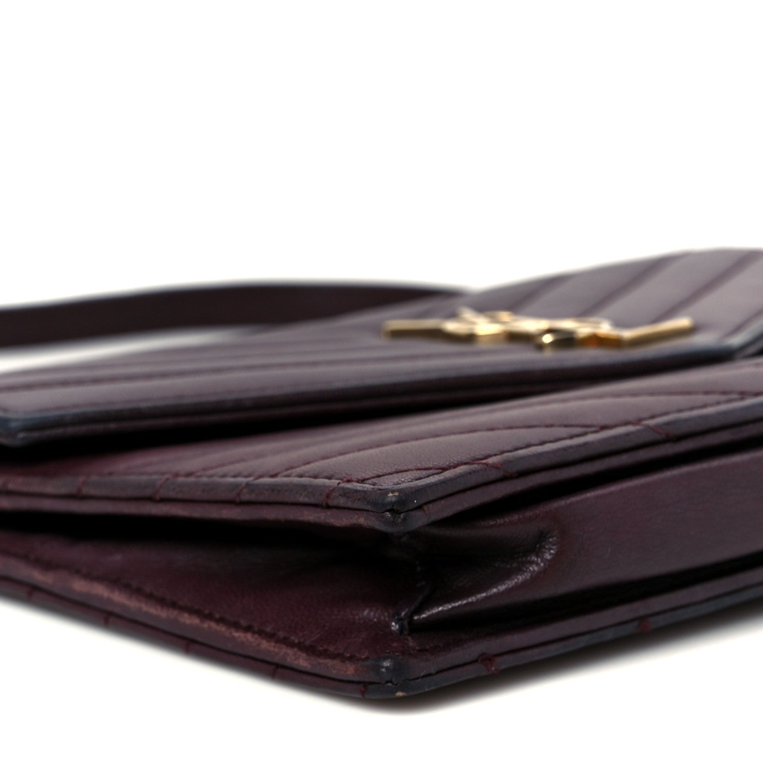 Saint Laurent Calfskin Matelasse Chevron Monogram Envelope Chain Wallet Rouge Legion 9 of 11