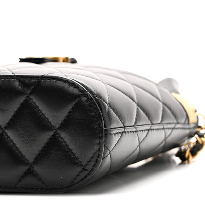 Chanel Suede Shiny Lambskin Quilted Top Handle Clutch With Chain Black Beige 10 of 10