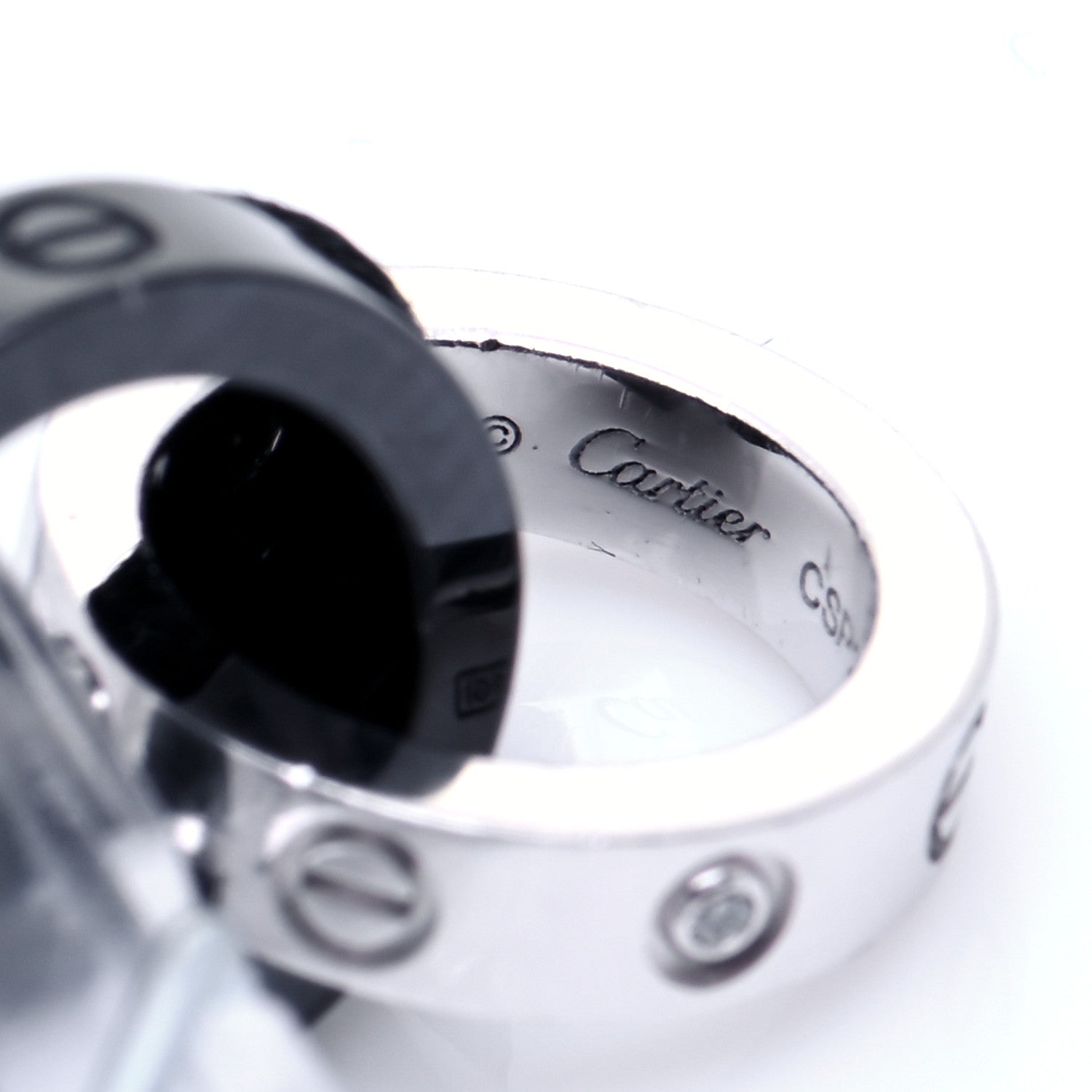 Cartier 18K White Gold Ceramic 4 Diamond LOVE Cord Bracelet Black 7 of 9