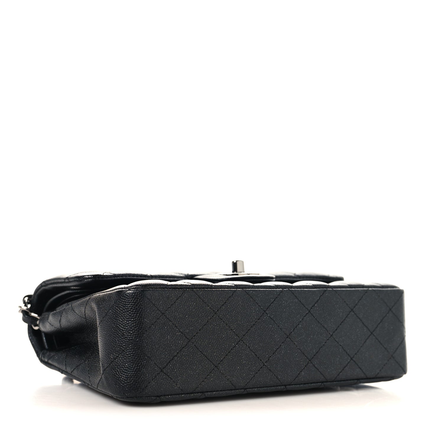 Iridescent Caviar Quilted Small Double Flap Black
