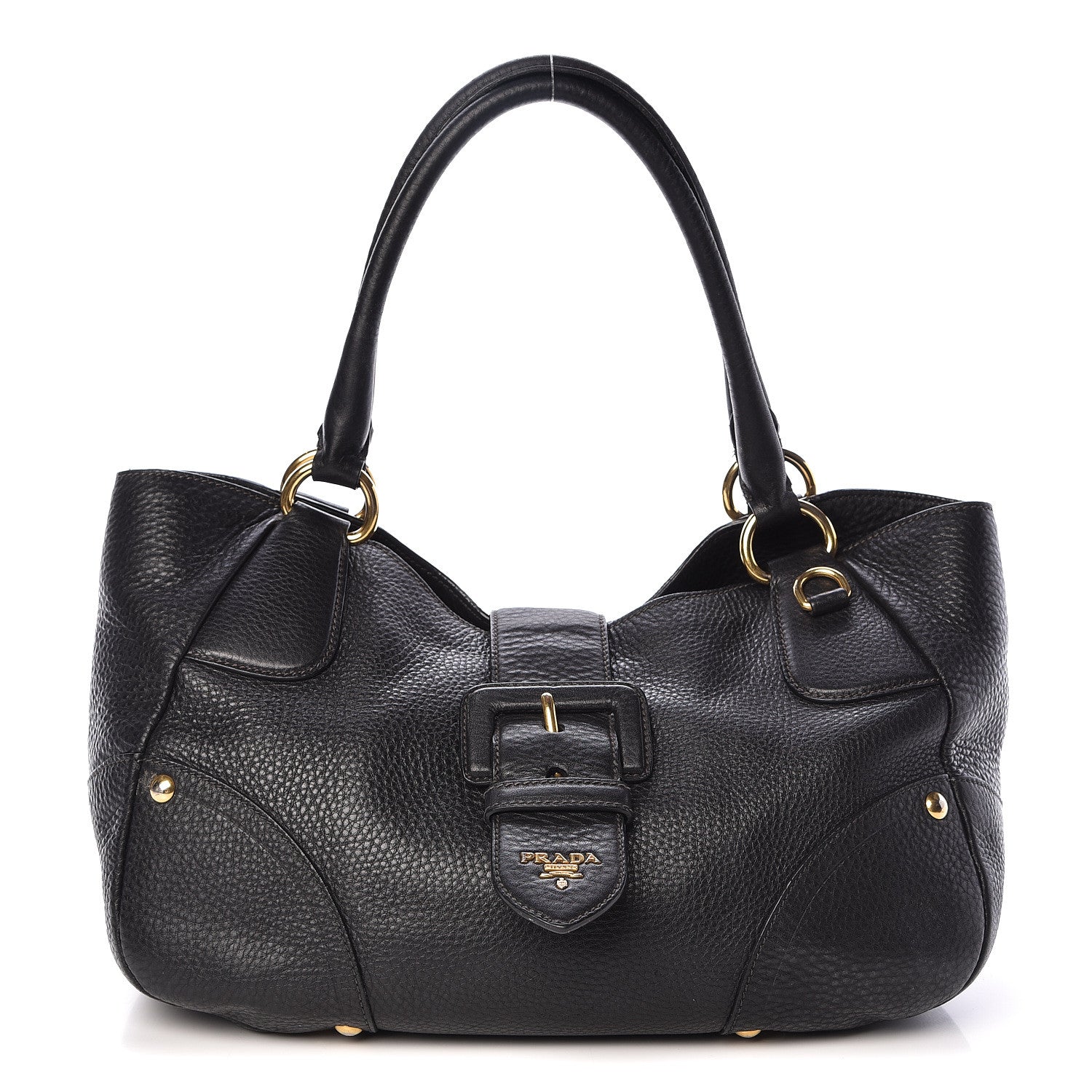 Prada Vitello Daino Buckle Tote Black 1 of 13