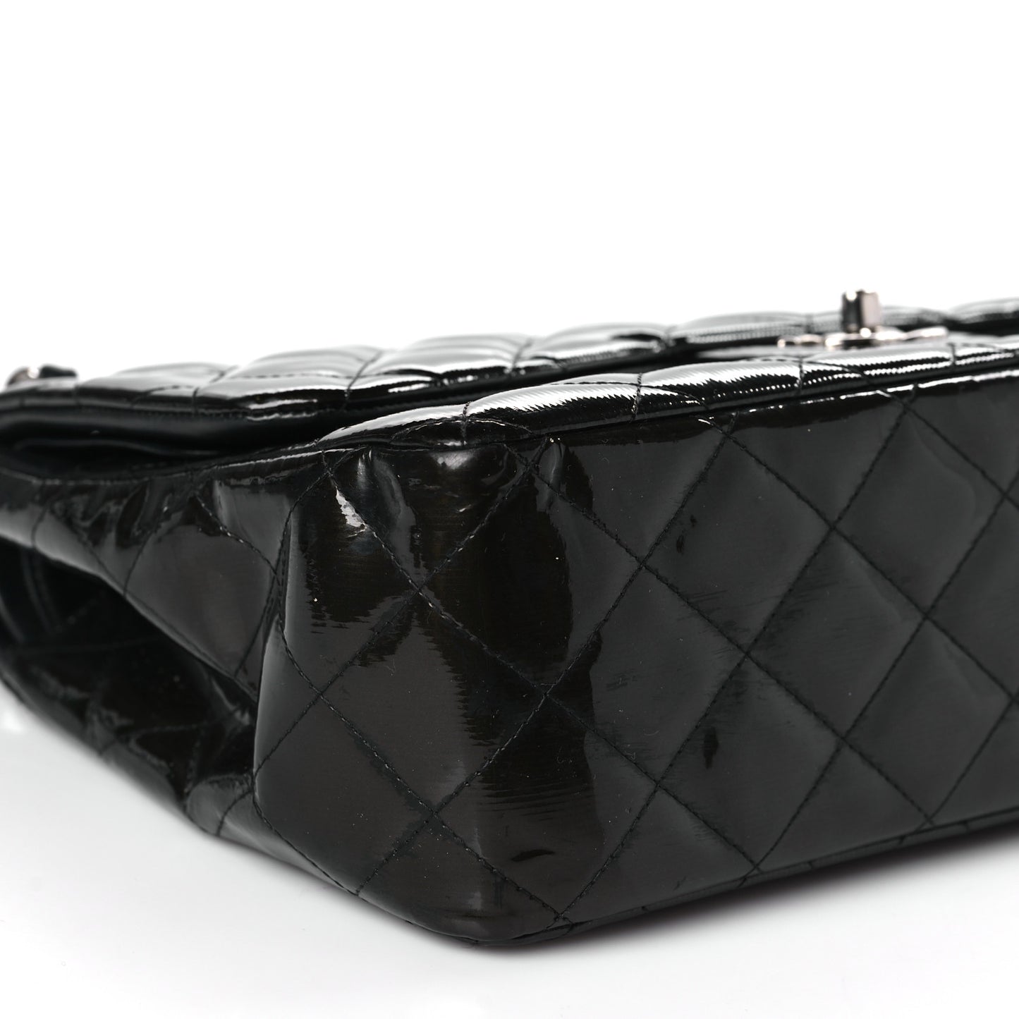 Striated Patent Quilted Jumbo Double Flap Black