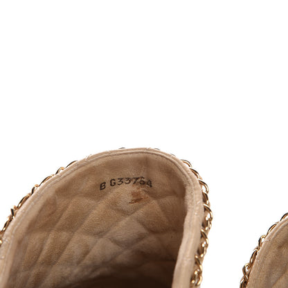 Chanel Lambskin Grosgrain Quilted CC Chain Espadrille Mules 39 Beige Black 5 of 12