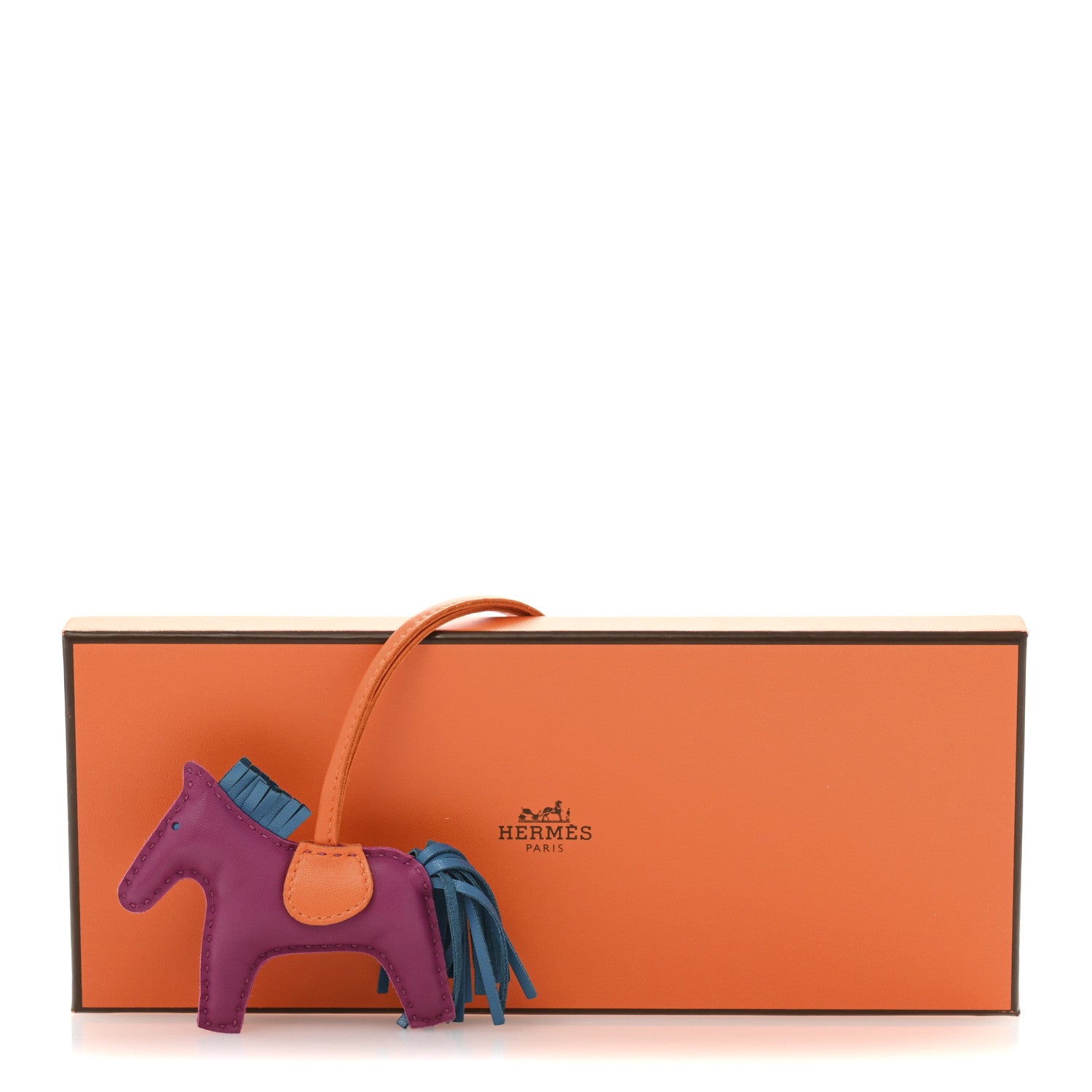 Hermes Milo Lambskin Grigri Rodeo Horse Bag Charm PM Tosca Bleu Izmir Orange 5 of 5