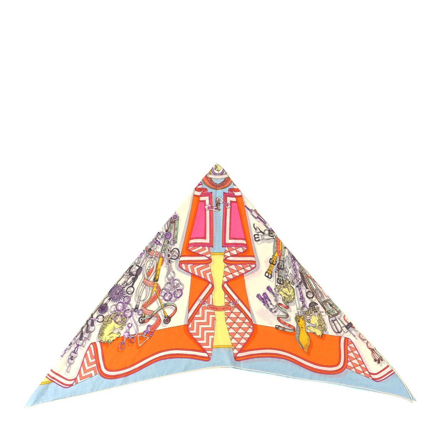 Hermes Cashmere Silk Bouquets Sellier Triangle Scarf White Orange 1 of 5