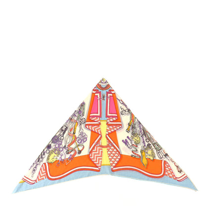 Hermes Cashmere Silk Bouquets Sellier Triangle Scarf White Orange 1 of 5