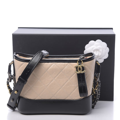 Chanel Aged Calfskin Quilted Small Gabrielle Hobo Beige Black 10 of 10
