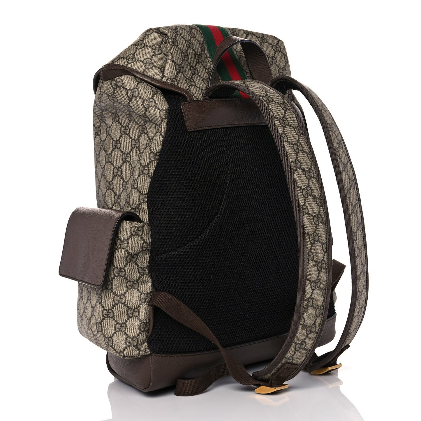 GG Supreme Monogram Medium Ophidia Double Buckle Backpack Brown
