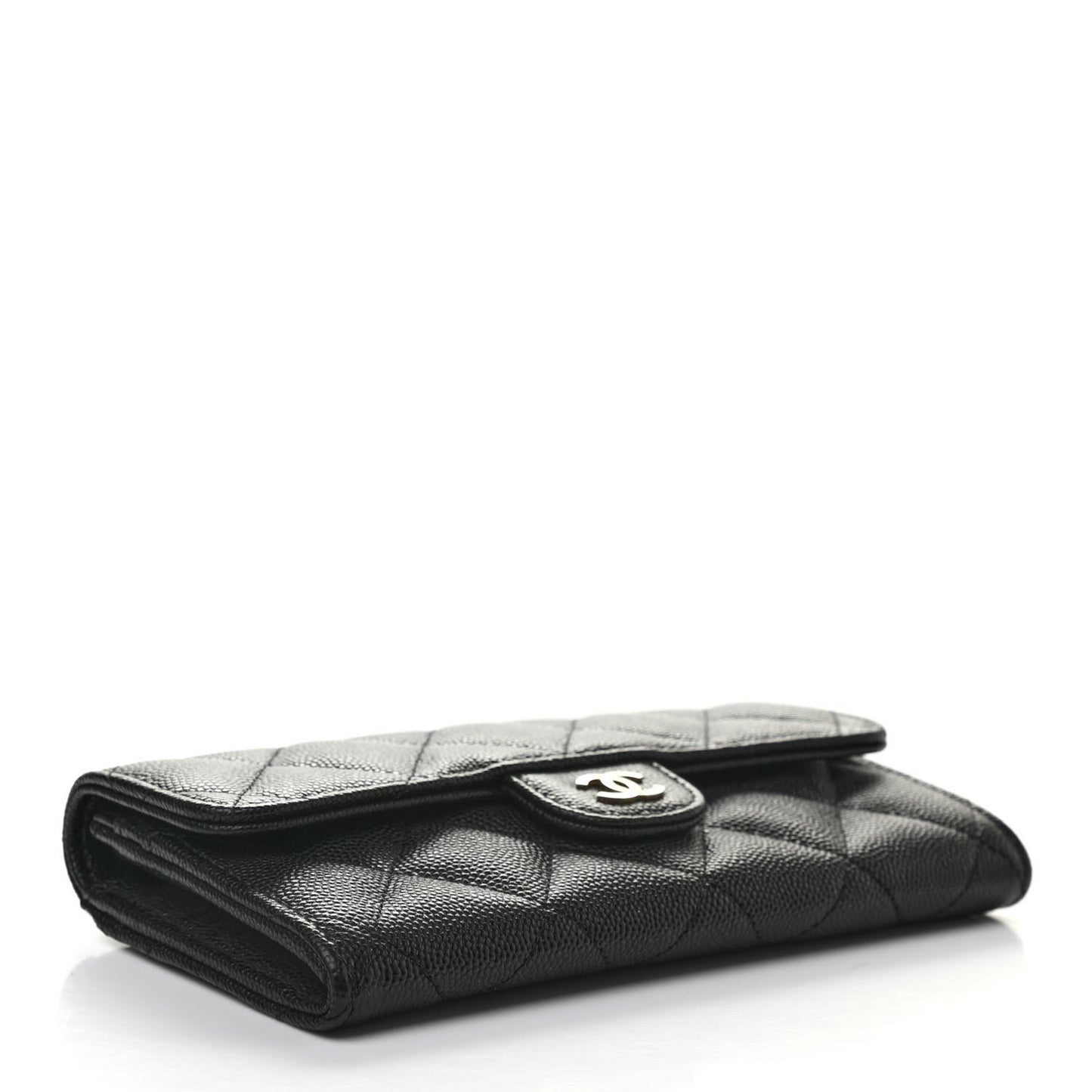 Caviar Quilted Medium Gusset Flap Wallet Black