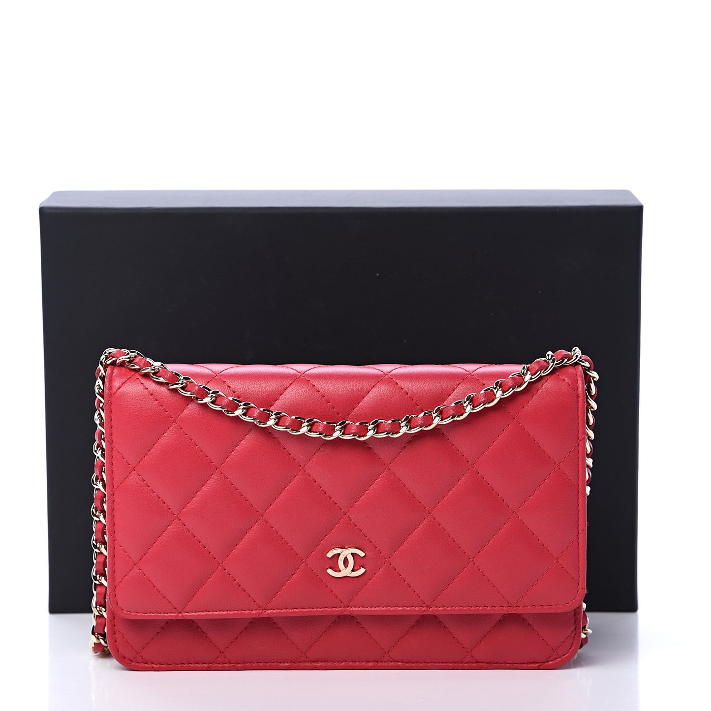 Lambskin Quilted Wallet On Chain WOC Red