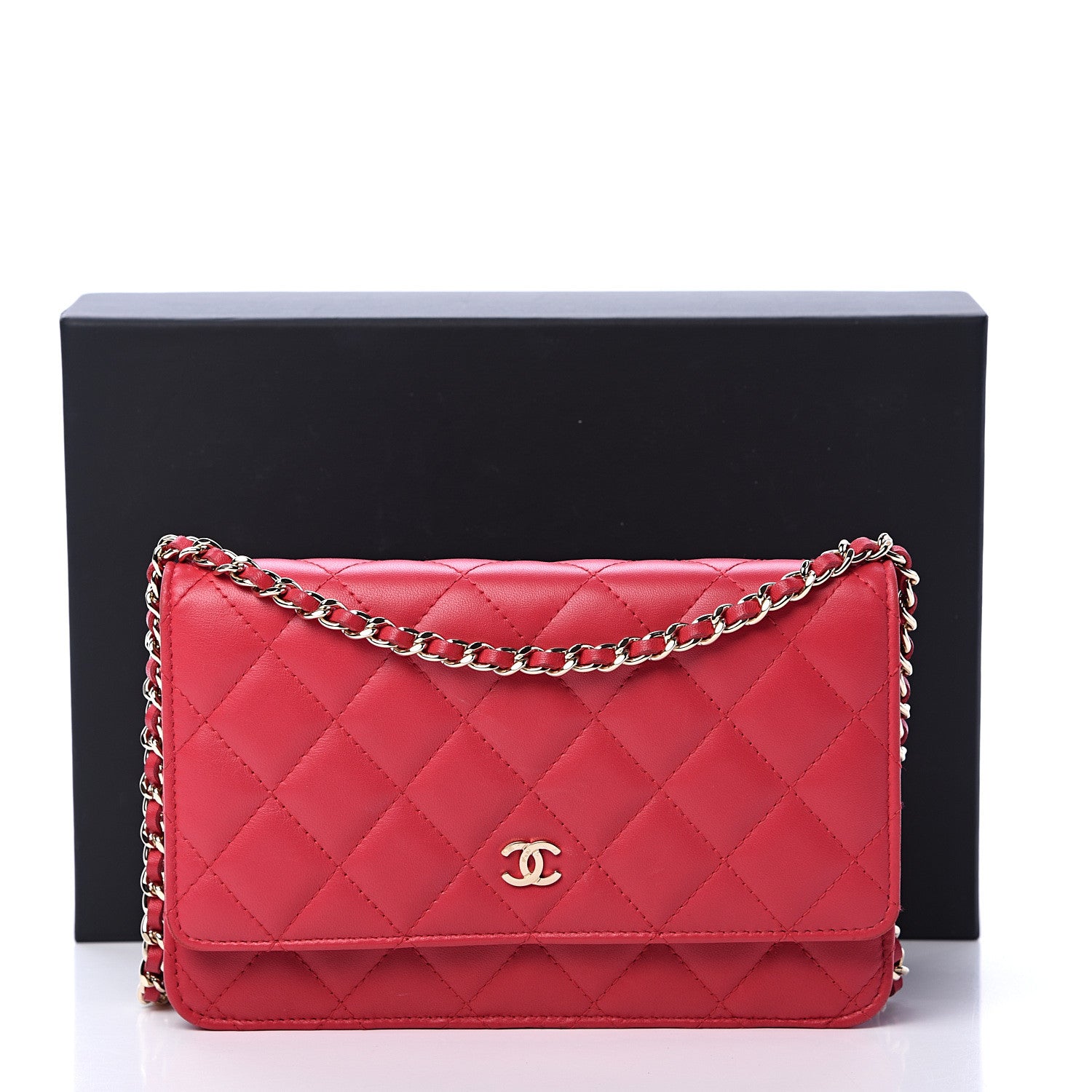Chanel Lambskin Quilted Wallet On Chain WOC Red 15 of 15