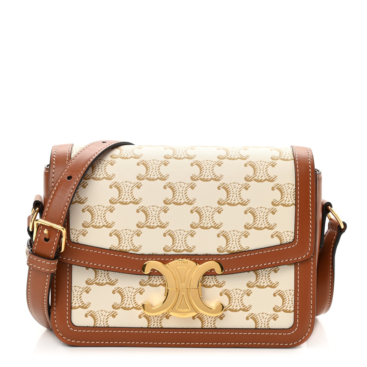 Calfskin Triomphe Canvas Teen Triomphe Bag White