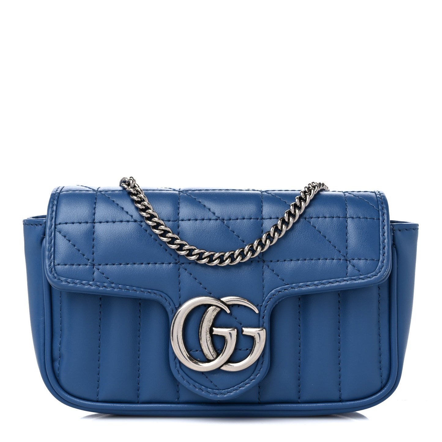 Calfskin Matelasse Aria Super Mini GG Marmont Shoulder Bag Clear Blue