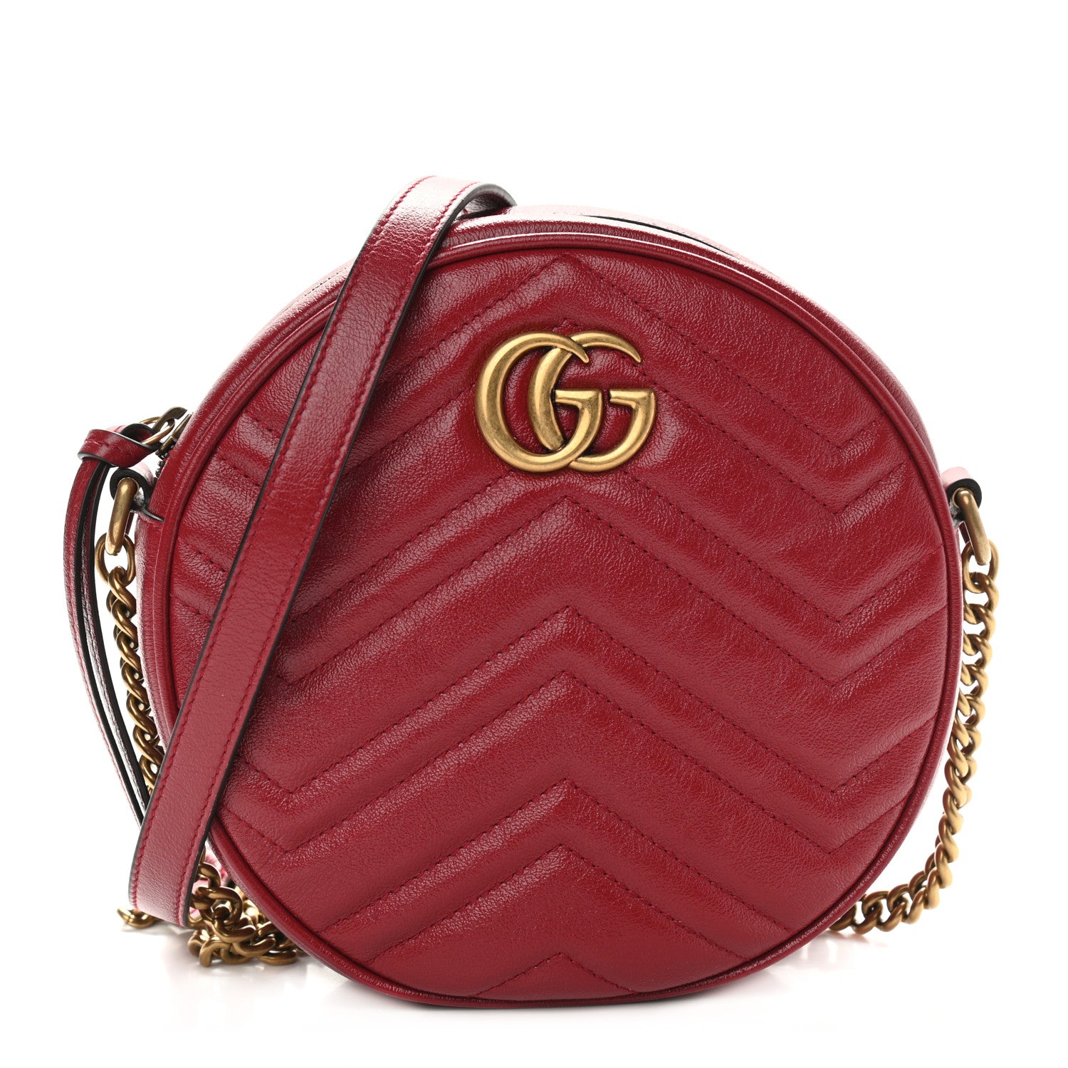 Gucci Glazed Calfskin Matelasse Heart Mini GG Marmont Round Shoulder Bag Romantic Cerise 1 of 11