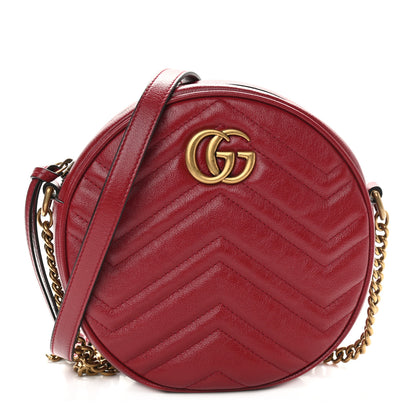 Gucci Glazed Calfskin Matelasse Heart Mini GG Marmont Round Shoulder Bag Romantic Cerise 1 of 11