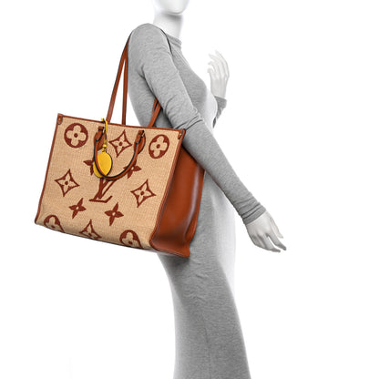 Louis Vuitton Raffia Calfskin Monogram Giant Onthego GM Tan 2 of 11