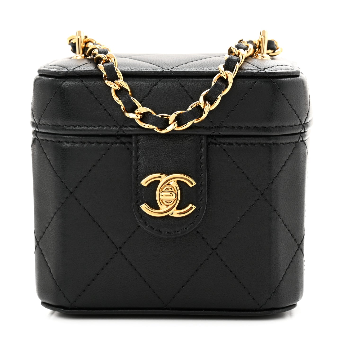 Lambskin Quilted Vanity Clutch With Chain  Black