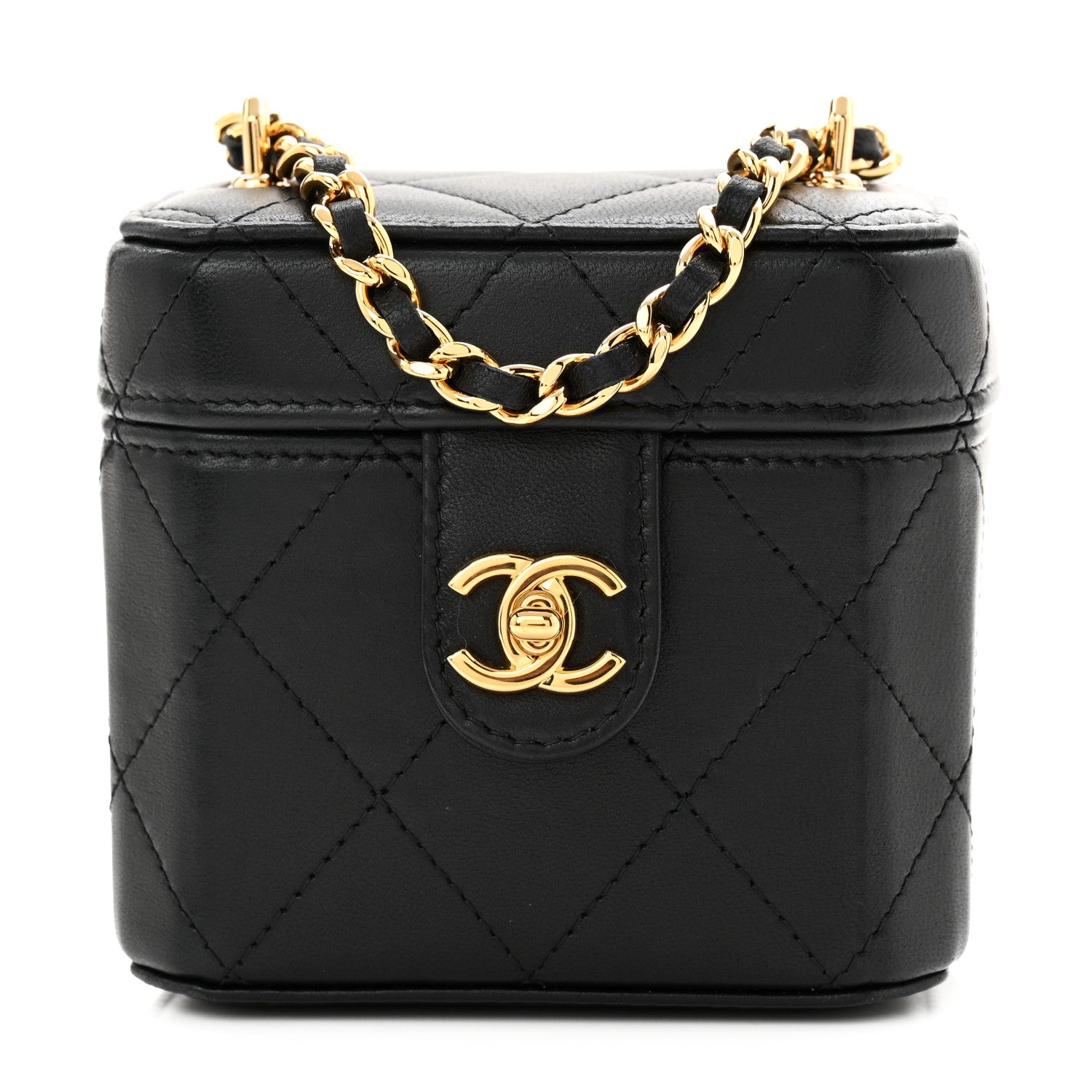 Chanel Lambskin Quilted Vanity Clutch With Chain  Black 1 of 10