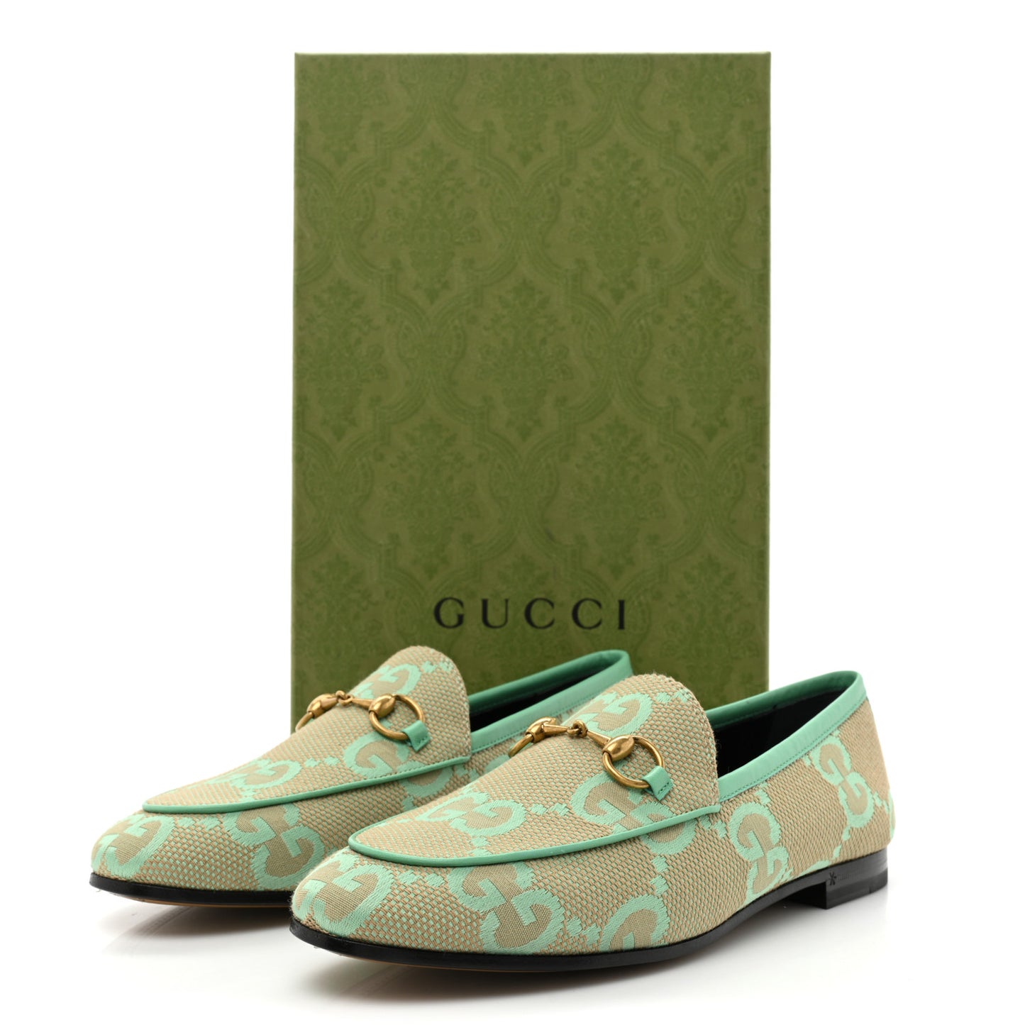 Canvas Monogram Jumbo GG Nappa Horsebit Womens Jordaan Loafers 37.5 Beige Pepperlight Mint
