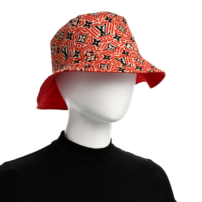 Louis Vuitton Nylon Canvas Monogram Giant Crafty Reversible Bucket Hat M Creme Rouge 2 of 14