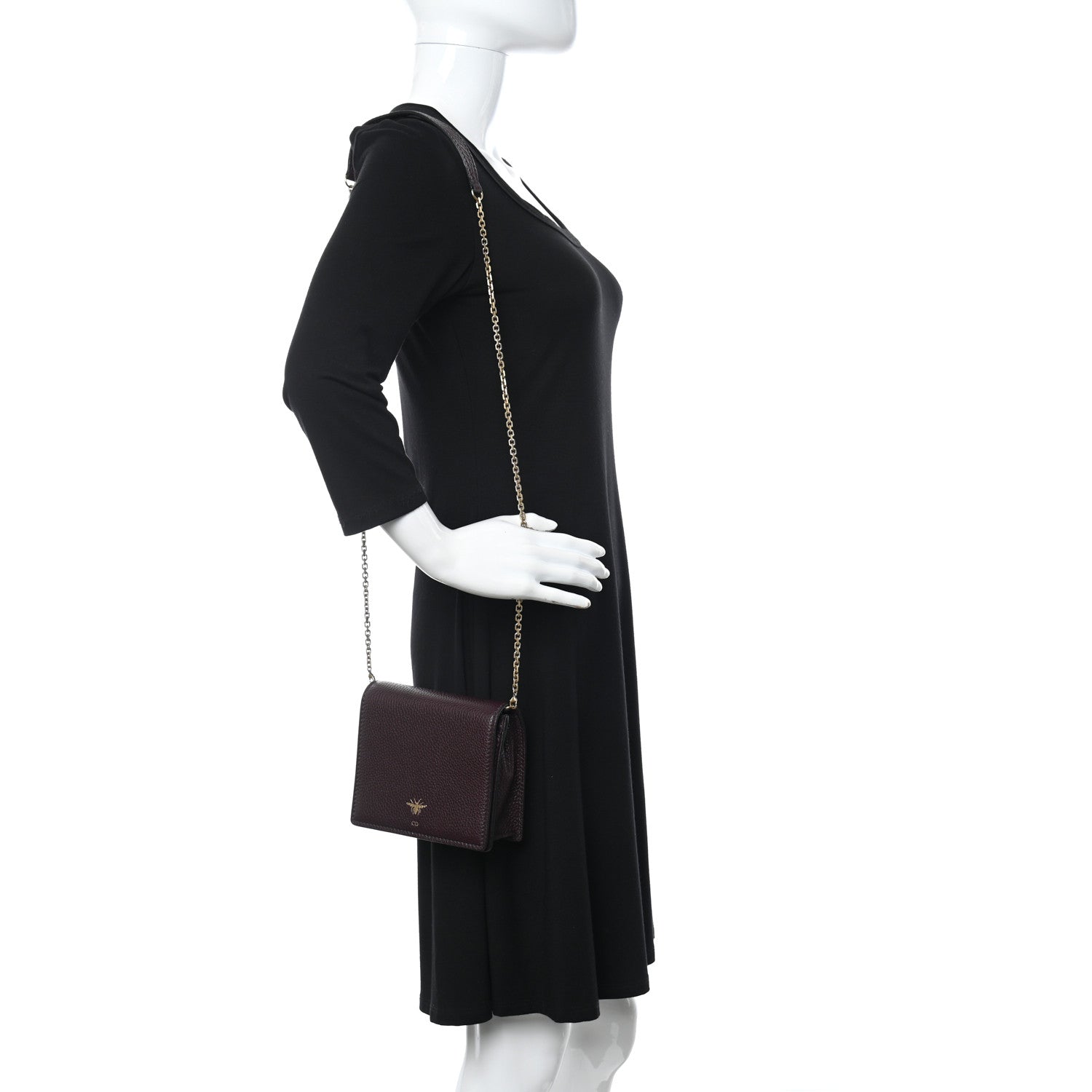 Christian Dior Grained Calfskin D-Bee Crossbody Burgundy 3 of 16