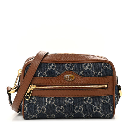 Gucci New Denim GG Monogram Dollar Calfskin Mini Ophidia Shoulder Bag Blue Tea Cuir Epilog 1 of 11