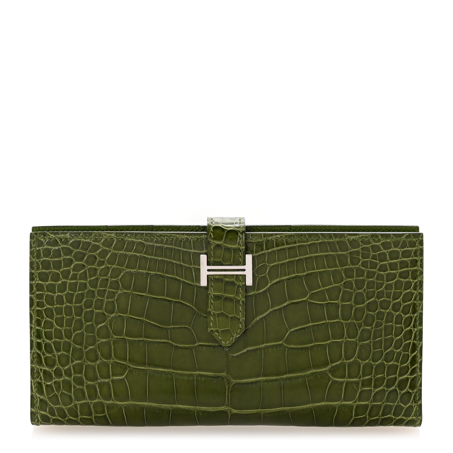 Hermes Shiny Alligator Bearn Wallet Cactus 1 of 8